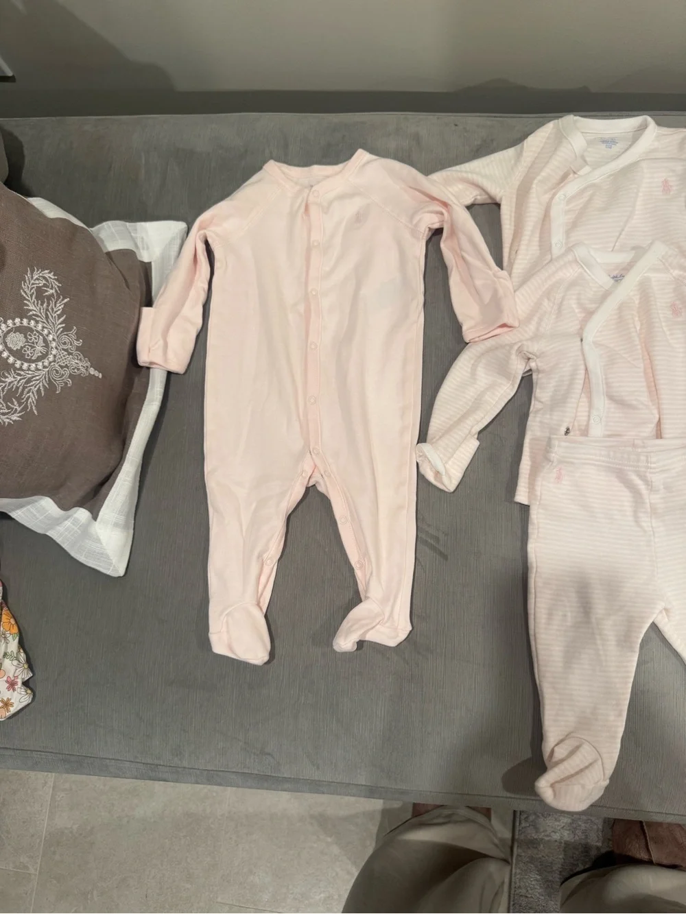 Ralph Lauren Pale Pink Striped Infant Footie & Pants Set